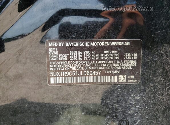 5UXTR9C51JLD60457 2018 BMW X3 Blue VIN կոդի պիտակի տեսք