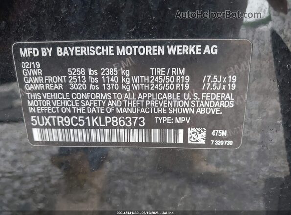 5UXTR9C51KLP86373 2019 BMW X3 Black ძრავის განყოფილების ხედი