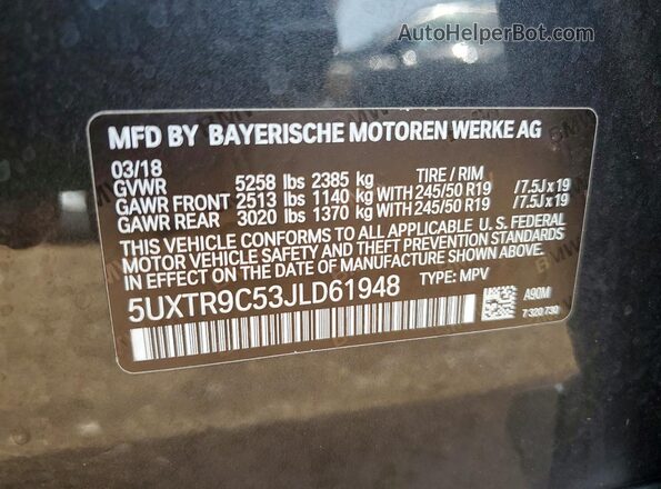 5UXTR9C53JLD61948 2018 BMW X3 Black Vista del compartimento del motor