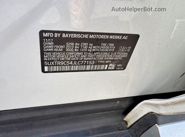 5UXTR9C54JLC77153 2018 BMW X3 White 