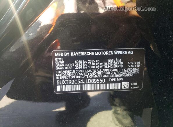 5UXTR9C54JLD89550 2018 BMW X3 Black VIN sticker view