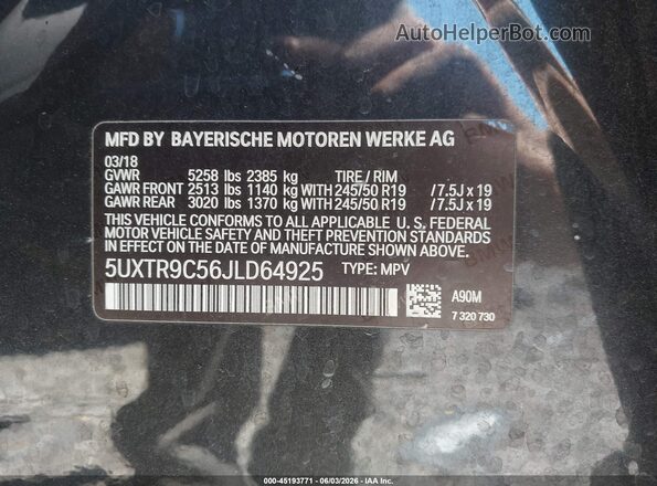 5UXTR9C56JLD64925 2018 BMW X3 Gray 