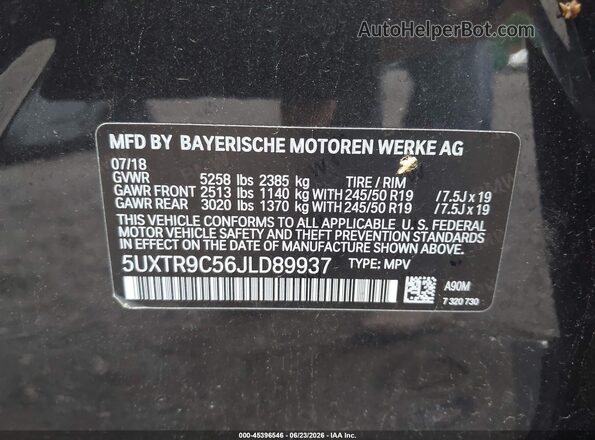 5UXTR9C56JLD89937 2018 BMW X3 Black Շարժիչի բաժամունքի տեսք