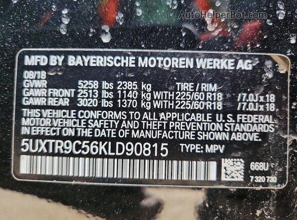 5UXTR9C56KLD90815 2019 BMW X3 Black VIN sticker view