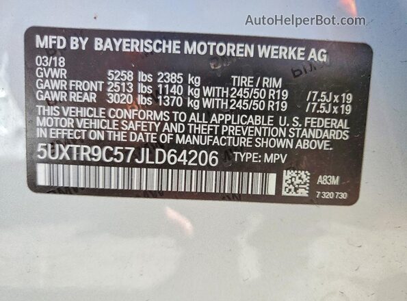 5UXTR9C57JLD64206 2018 BMW X3 Silver 