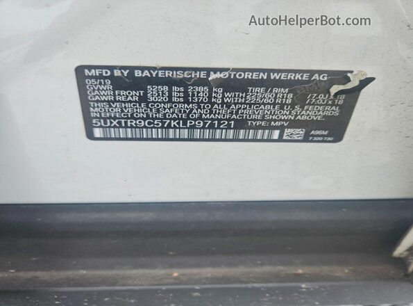 5UXTR9C57KLP97121 2019 BMW X3 White Vista del compartimento del motor