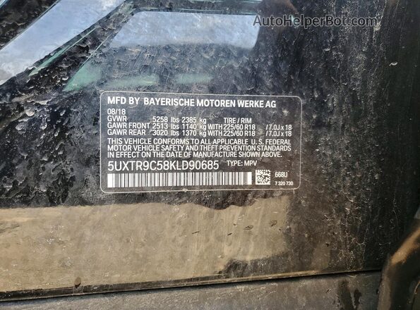 5UXTR9C58KLD90685 2019 BMW X3 Black ძრავის განყოფილების ხედი