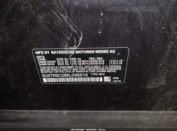5UXTR9C58KLD96616 2019 BMW X3 Black Engine compartment view