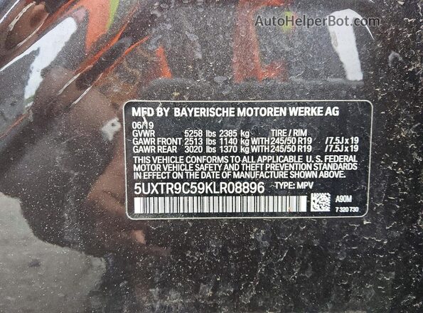 5UXTR9C59KLR08896 2019 BMW X3 Черный Панорамный вид салона 360°