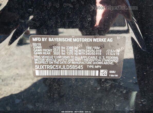 5UXTR9C5XJLD58545 2018 BMW X3 Black 