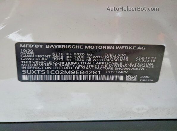 5UXTS1C02M9E84281 2021 BMW X3 Белый 
