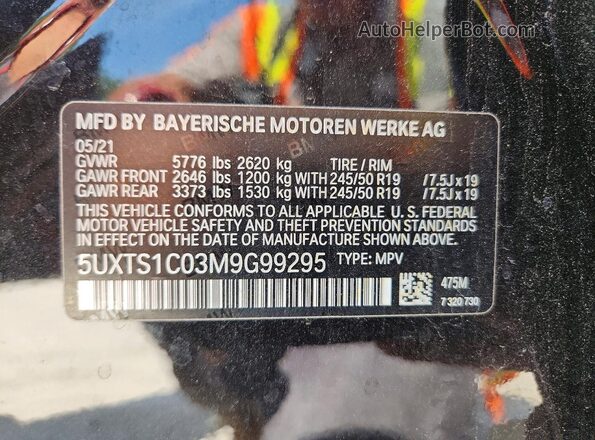 5UXTS1C03M9G99295 2021 BMW X3 Black 