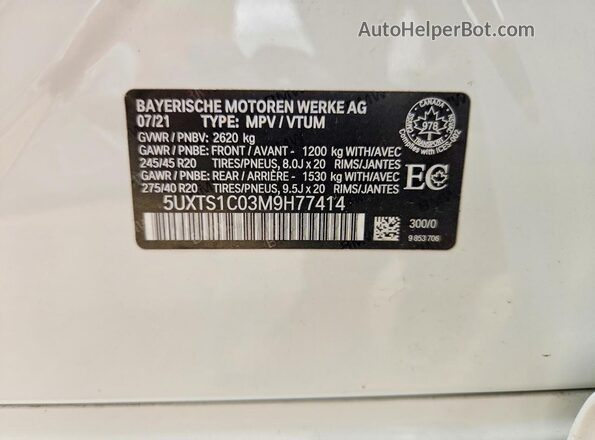 5UXTS1C03M9H77414 2021 BMW X3 White Widok komory silnika