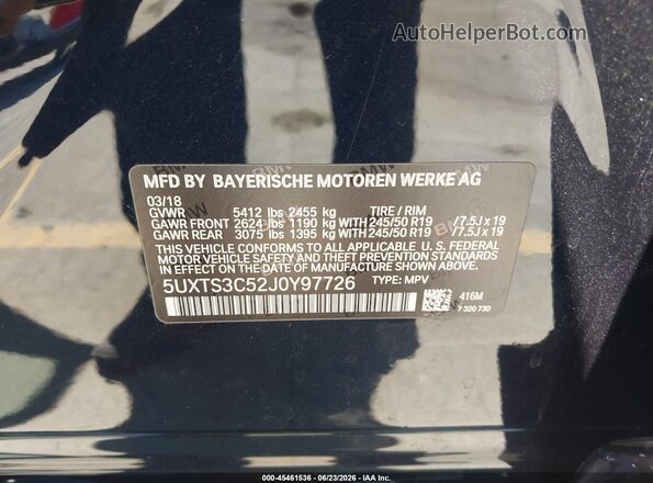 5UXTS3C52J0Y97726 2018 BMW X3 Черный Вид подкапотного пространства