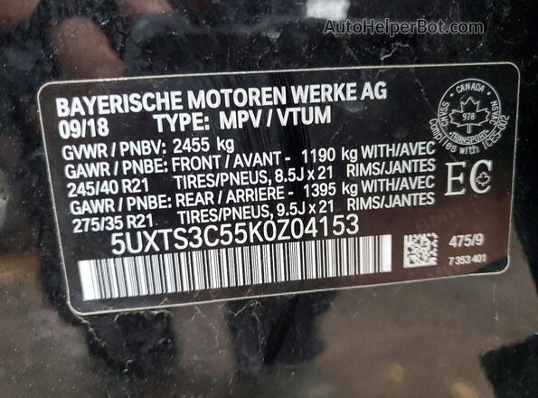 5UXTS3C55K0Z04153 2019 BMW X3 Black Widok komory silnika