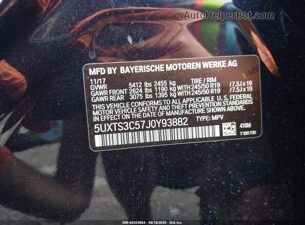 5UXTS3C57J0Y93882 2018 BMW X3 Black Engine compartment view