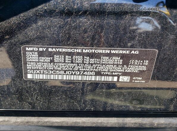 5UXTS3C58J0Y97486 2018 BMW X3 Black Engine compartment view