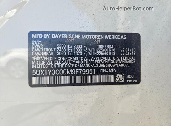 5UXTY3C00M9F79951 2021 BMW X3 White 