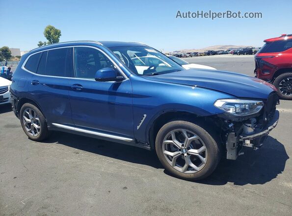 5UXTY3C00M9G33460 2021 BMW X3 Blue Delantero derecho