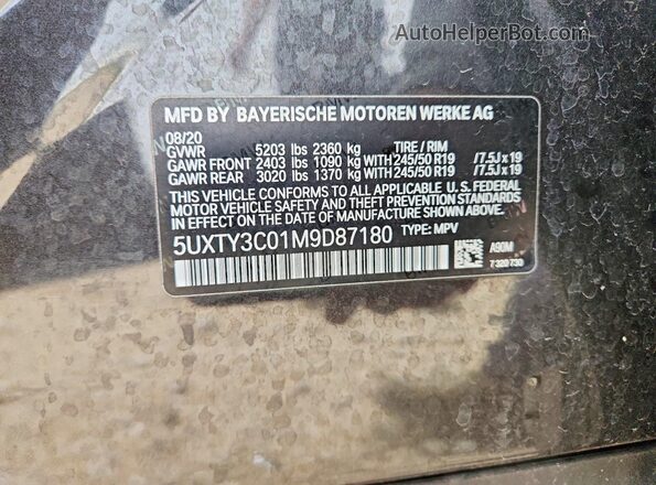5UXTY3C01M9D87180 2021 BMW X3 Black 