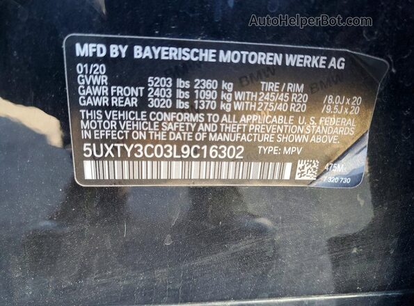5UXTY3C03L9C16302 2020 BMW X3 Black 