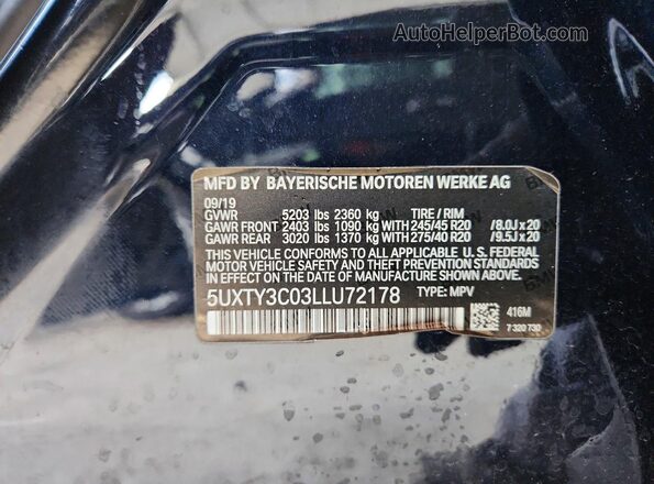 5UXTY3C03LLU72178 2020 BMW X3 Black 