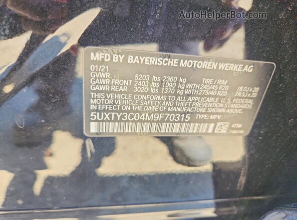 5UXTY3C04M9F70315 2021 BMW X3 Black Սալոնի 360 աստիճան տեսք