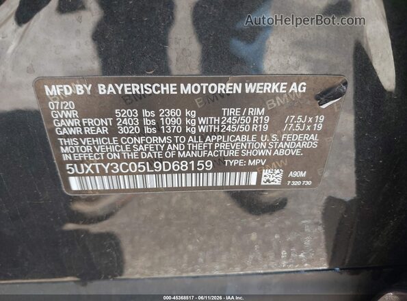 5UXTY3C05L9D68159 2020 BMW X3 Black Vista del compartimento del motor