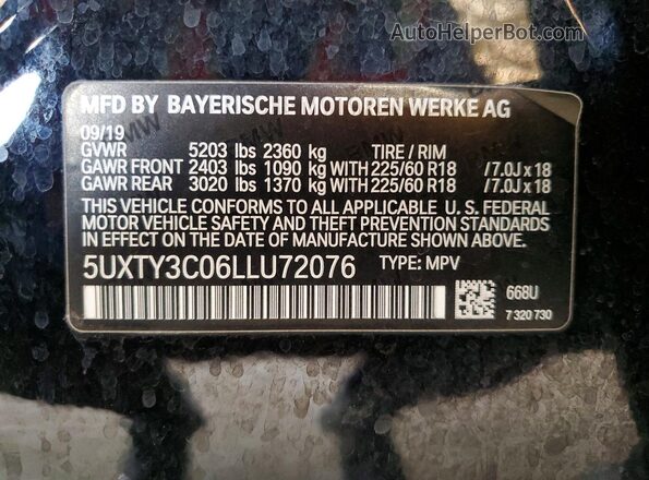 5UXTY3C06LLU72076 2020 BMW X3 Black Շարժիչի բաժամունքի տեսք