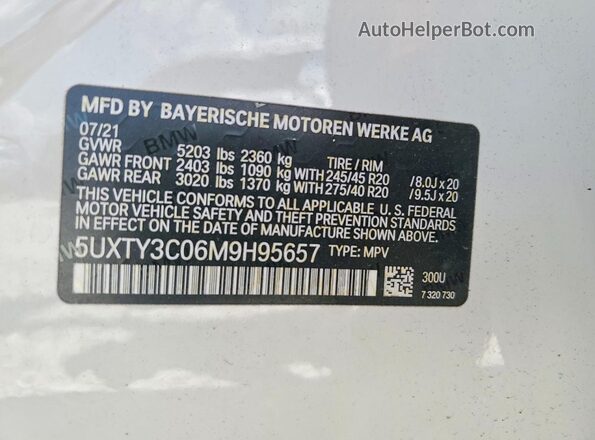 5UXTY3C06M9H95657 2021 BMW X3 Белый 