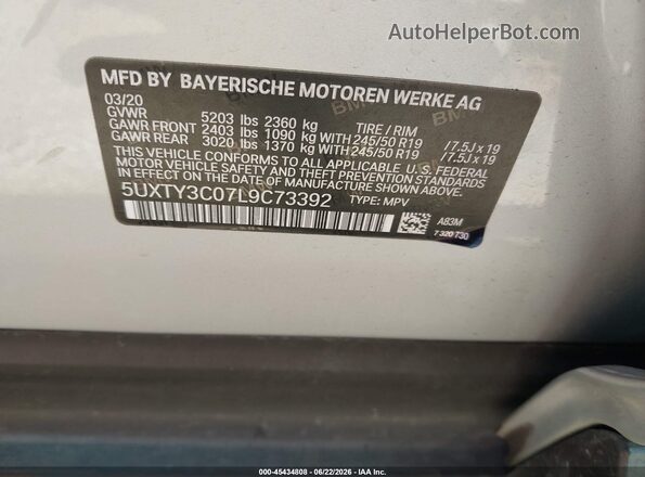 5UXTY3C07L9C73392 2020 BMW X3 Silver Widok komory silnika