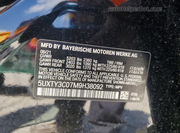 5UXTY3C07M9H38092 2021 BMW X3 Black ძრავის განყოფილების ხედი