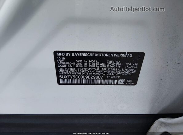 5UXTY5C00L9B29887 2020 BMW X3 White Вид підкапотного простору