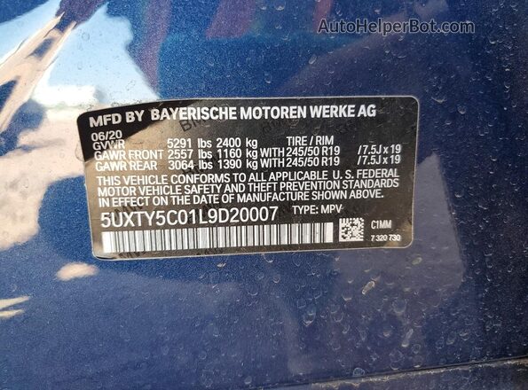 5UXTY5C01L9D20007 2020 BMW X3 Blue Widok naklejki z numerem VIN