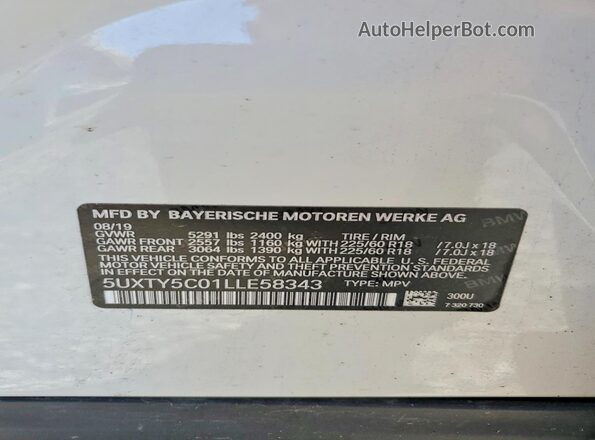 5UXTY5C01LLE58343 2020 BMW X3 White 360 interior view