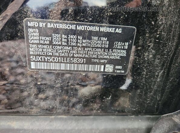 5UXTY5C01LLE58391 2020 BMW X3 Black Engine compartment view
