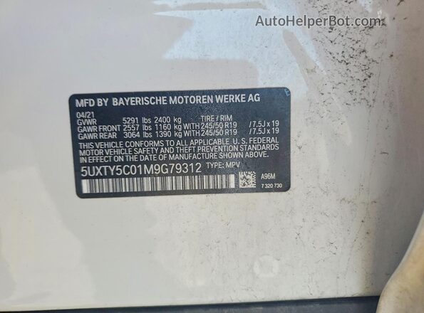 5UXTY5C01M9G79312 2021 BMW X3 White სალონის 360-გრადუსიანი ხედი