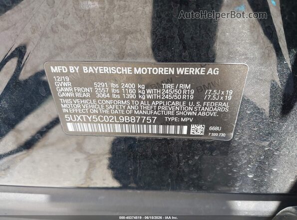 5UXTY5C02L9B87757 2020 BMW X3 Black Вид підкапотного простору