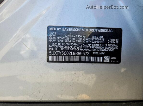 5UXTY5C02L9B89573 2020 BMW X3 Серебряный Вид наклейки с VIN-кодом