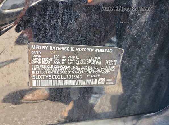5UXTY5C02LLT31940 2020 BMW X3 Black VIN sticker view
