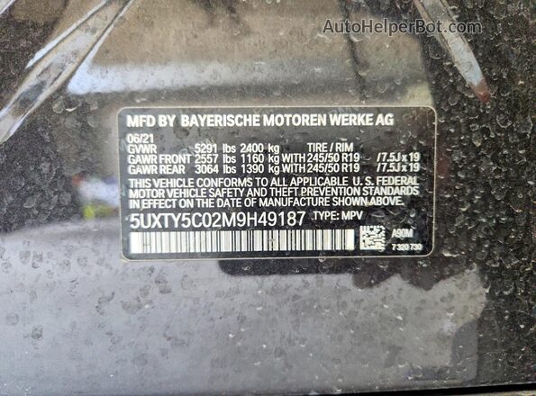 5UXTY5C02M9H49187 2021 BMW X3 Черный 