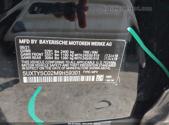 5UXTY5C02M9H59301 2021 BMW X3 Black Engine compartment view