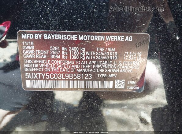 5UXTY5C03L9B58123 2020 BMW X3 Black Вид підкапотного простору