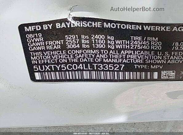 5UXTY5C04LLT33527 2020 BMW X3 Белый Вид подкапотного пространства