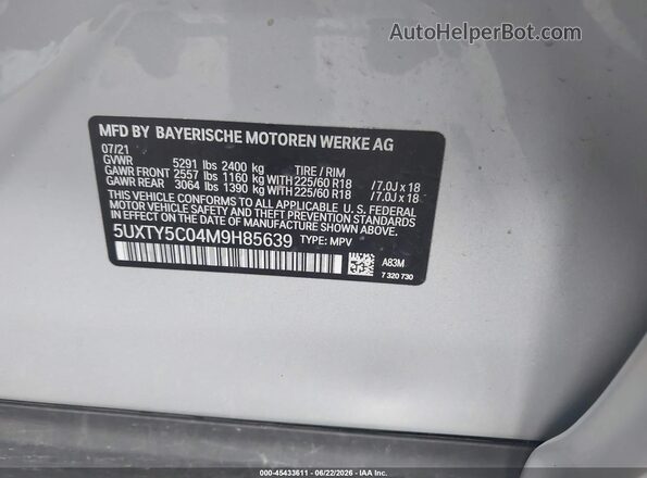 5UXTY5C04M9H85639 2021 BMW X3 Silver ძრავის განყოფილების ხედი