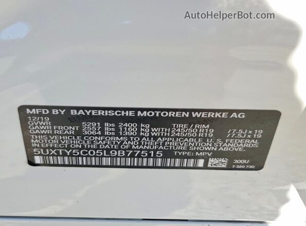 5UXTY5C05L9B77515 2020 BMW X3 Белый Вид наклейки с VIN-кодом