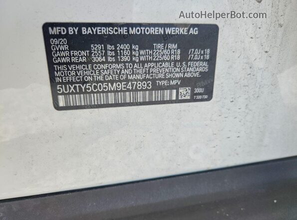 5UXTY5C05M9E47893 2021 BMW X3 White Вид наклейки з VIN-кодом