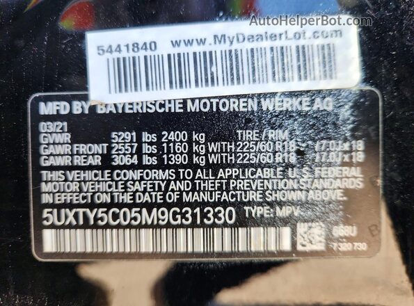 5UXTY5C05M9G31330 2021 BMW X3 Черный Вид наклейки с VIN-кодом