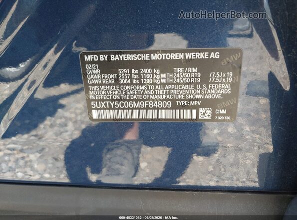 5UXTY5C06M9F84809 2021 BMW X3 Blue Շարժիչի բաժամունքի տեսք