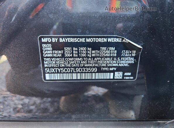5UXTY5C07L9D33599 2020 BMW X3 Gray Սալոնի 360 աստիճան տեսք